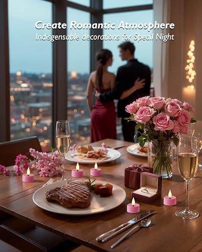 Amagic Flameless Pink Timer Remote Tealights Candles, 3D Black Wick Flickering Tea Light, 300+Hour Colored Votive Candles Battery Operated, Set of 12 for Romantic Wedding Decor, Baby Showers, Proposal thumbnail 6