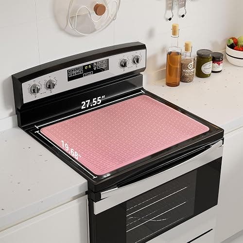 Stove Top Cover for Electric Stove - Food Grade Ceramic Stove top Cover, Silicone XXL Dish Drying Mat, Glass Cooktop Covers, Flat RV Range top Mats (Pink,28x20) thumbnail 2