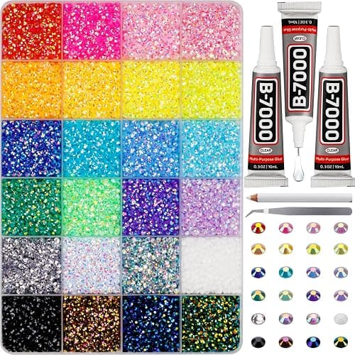 32500Pcs Rhinestones for Bedazzling, 3mm Bedazzler Kit with Flatback Rhinestones for Clothes Crafting Crafts Nails Clothing, Flat Back Resin Rainbow Colorful Colored Crystal with B 7000 Glue Clear - Image 1