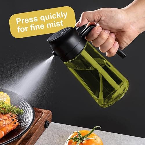 CXINYI - 16oz/470ml Olive Oil Dispenser for Kitchen with Stickers - 2 in 1 Olive Oil Sprayer for Cooking, Air Fryer, and Salad, 2 Black (Light-Proof Kitchen Gadget) thumbnail 5