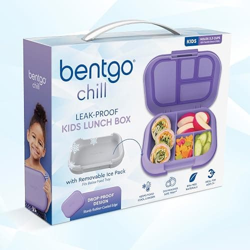 Bentgo Chill Kids Leak-Proof Lunch Box - 4-Compartment Bento Box with Built-In Ice Pack, 3.3 Cup Capacity, PFAS & BPA-Free, Microwave & Dishwasher Safe, Ideal Size for Ages 3 to 7 (Purple) thumbnail 9