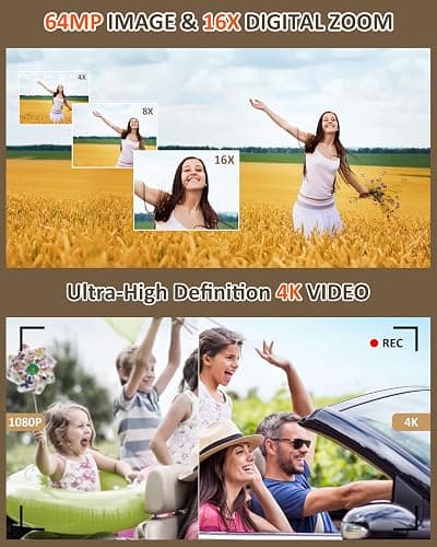 Digital Camera - 4K Point and Shoot Small Digital Cameras - 64MP UHD Autofocus Compact Camera for Photography with Flash - Portable Vlogging Camara Gifts for Kids with 32GB Card, 2.8" Screen, 16X Zoom thumbnail 3