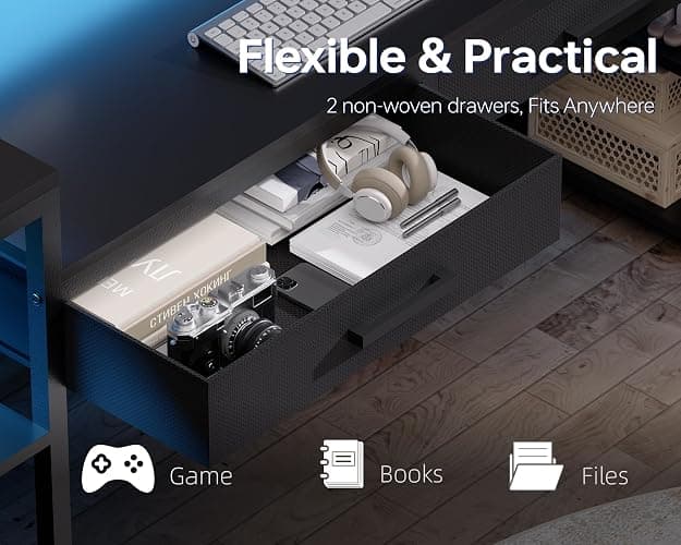 Pamray 58 Inch Gaming Computer Desk with Monitor Stand Drawers and Shelves | Ample Storage， Large Table with LED Lights & Power Outlets & USB Ports, Sturdy, Suitable for Gaming Home Office Work Study thumbnail 7
