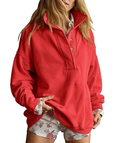Gacaky Sweatshirt for Women Oversized Casual Long Sleeve Button Henley Neck Pullover Tops Fashion Outfits Clothes - Image 1