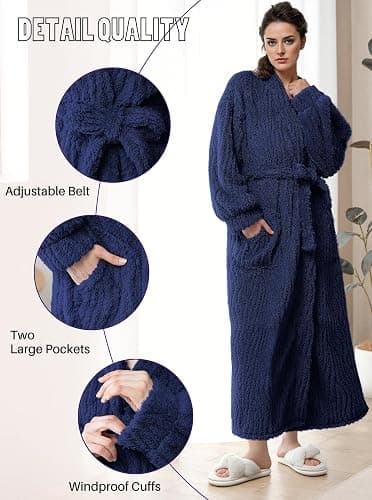 Artfasion Womens Long Fleece Robe - Warm Soft Floor Length Flannel Bathrobes for Winter Thicker Long House Coat with Pockets thumbnail 3