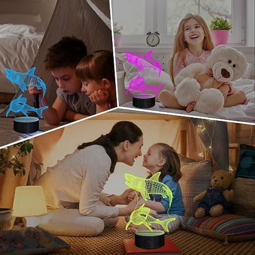 Lampeez Shark Gifts for Boys – Kids Shark Night Light 3D Optical Illusion Lamp with 16 Colors & Remote Control, Cool Shark for Boys Girls Birthday thumbnail 4