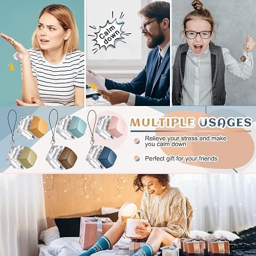 Taiyin 6 Pcs Keyboard Fidget Toy Fidget Clicker Keyboard Keychain Decompression Toys Button Stress Relief Gifts for Adult to Relief Stress Pass The Time (Morandi Colors) - Morandi Colors thumbnail 6