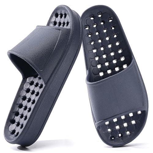 GETOEU Shower Shoes for Women and Men with Drain Holes Massage Slide Sandals Soft Cushioned Anti-Slip Pool Slides Comfort Thick Soled Waterproof Gym Shower Shoes Quick Drying Bathroom Spa Slippers - Image 1