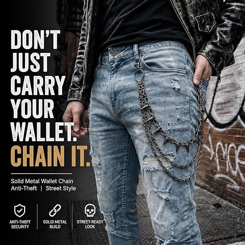 SABOZE Pants Chain Wallet Chain, Gothic Punk Biker Jean Accessory | Durable Alloy Links, Solid Metal Spikes & Secure Lobster Clasps For Belt Loops, Jeans, Wallets thumbnail 6