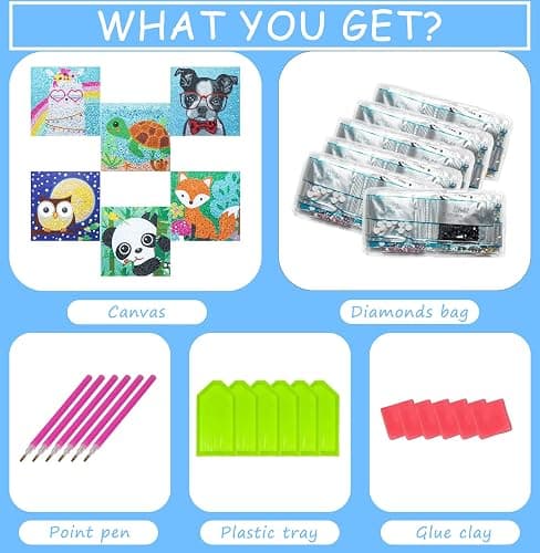 CHWGLFGG 6 Pack 5D Diamond Painting Kits for Kids Beginners, Full Drill Cute Animals Diamond Art Kits, DIY Big Gem Art for Children Ages 6-7-8-9-12, Home Wall Decor 6x6 Inch thumbnail 6