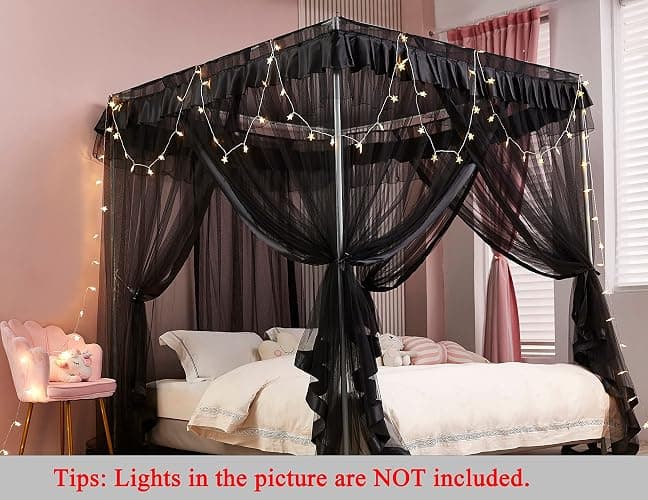 Mengersi 4 Corner Post Bed Canopy Bed Curtains Mosquito Net Bedroom Decoration Accessories (Twin, Black) thumbnail 4