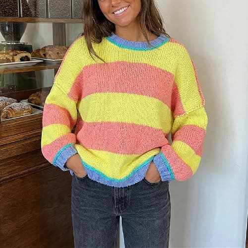 Vintage Sweaters for Women Crewneck Long Sleeve Preppy Oversized Knit Pullover Tops Downtown Girl Aesthetic Clothes thumbnail 6