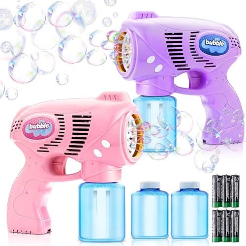 JOYIN 2 Bubble Guns with 2 Bottles Refill Solution, Bubble Machine Gun for Kids, Toddlers, Party Favors, Summer, Outdoors Activity, Wedding, Easter, Birthday Gift - Image 1