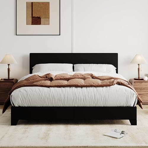 Allewie Full Size Bed Frame with Adjustable Headboard, Faux Leather Platform Bed with Wood Slats, Heavy Duty Mattress Foundation, No Box Spring Needed, Noise-Free, Easy Assembly, Black thumbnail 3