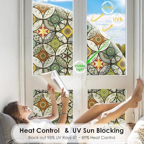 DKTIE Static Cling Decorative Window Film with Installation Tools Non Adhesive Privacy Film, Stained Glass Window Film for Bathroom Shower Door Heat Cotrol Anti UV, 17.7 x 78.7 Inch thumbnail 4