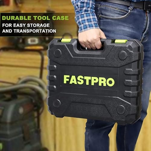 FASTPRO 177-Piece 20V Cordless Lithium-ion Drill Driver and Home Tool Set, Household Repairing Tool Kit with Drill in Storage Case, Green thumbnail 8