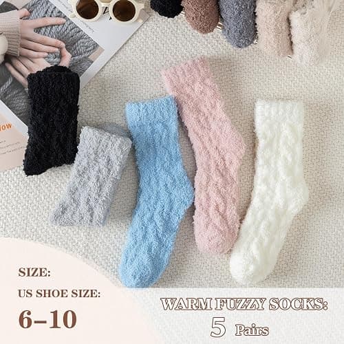 Premillow Fuzzy Socks for Women, Womens Winter Fluffy Socks 5 Pairs Ultra Soft Warm Fabric Sleeping Slipper Sock for Women thumbnail 4