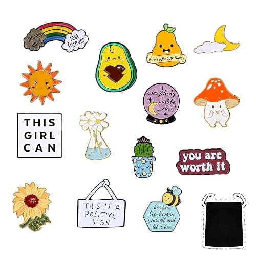 14 Pieces Positive Enamel Pins Set Motivational Enamel Lapel Pin Inspirational Cute Brooch Pin Badges for Women Clothing Bags Hats Decorations - Image 1