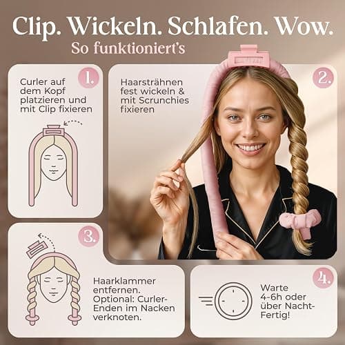 Jamé beauty® Heatless Curls - Lockenwickler über Nacht I 100% Maulbeer-Seide-Lockenband mit 2 Scrunchies & Haarklammer - Ideal für Overnight Curls I Locken ohne Hitze - Seidig-glatt & definiert thumbnail 4