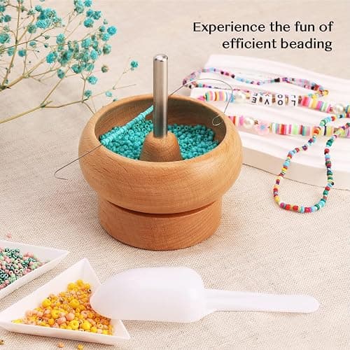 Tilhumt Bead Spinner for Jewelry Making, Effortless Rotating Wooden Clay Bead Spinner with 2 Big Eye Beading Needles and 3000 Seed Beads, Beading Supplies for Making Waist, Bracelets, Necklace thumbnail 6