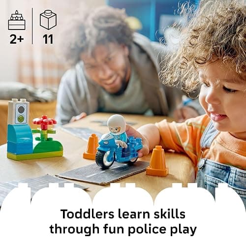 LEGO DUPLO Town Blue Police Motorcycle Building Toy for Toddlers - Pretend Play Set & Learning Toy for Boys & Girls, Ages 2+ - Building Blocks for Motor Skills Practice - Gift for Birthdays - 10471 thumbnail 2