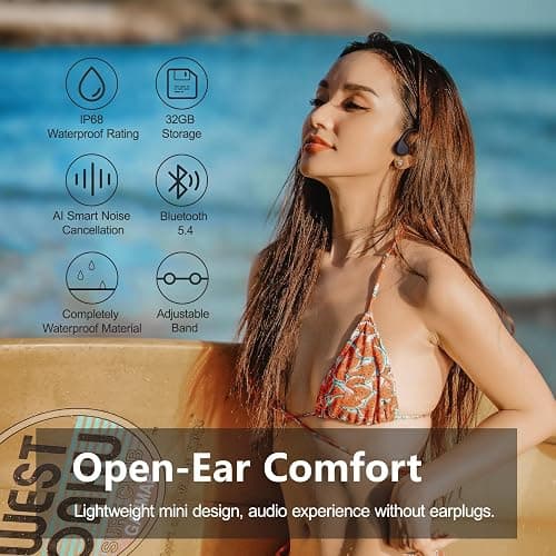 Dnniakm Swimming Headphones,Bone Conduction Headphones Bluetooth 5.4,IPX8 Waterproof,32G Memory Sports Headphone,Underwater Headphone with MP3-Player for Swim,Open Earphones for Swimming (Black X20) thumbnail 2