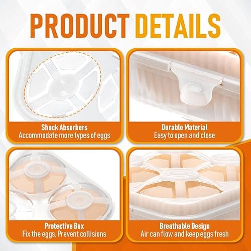 ZPU Egg Holder Camping, 1Pcs 4 Grid Egg Container, Plastic Egg Carrier for Camping Picnic Travel Outdoor Refrigerator Kitchen, Clear White thumbnail 4