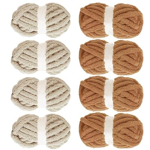 MABOZOO Assorted Chunky Yarn for Crocheting 8 Pack,Fluffy Jumbo Chenille Yarn,Soft Plush Yarn Bulky,Giant Thick Fuzzy Yarn for Hand or Arm Knitting,Khaki & Coffee(31.7 yds,8 oz Each Skein) - Image 1