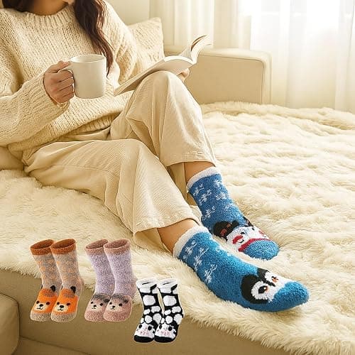 Yearntown 8 Pair Fuzzy Sock for Women Unisex Cozy Fluffy Soft Sleep Socks for Winter Sports Outdoor Christmas Gifts thumbnail 8