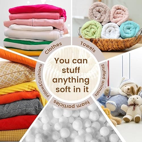 Honeydak Ribbed Rabbit Fur Stuffed Animal Storage Bean Bag Chair Cover (No Filler) Comfy Bean Bag Cover Without Filling or Home Bedroom Decor Organizing Plush Doll Textile Holder(Creamy White, L) thumbnail 7