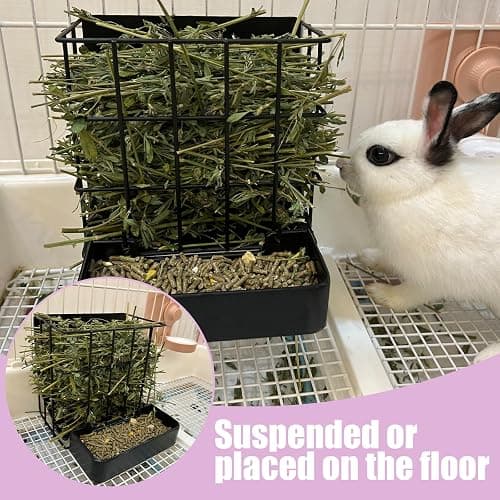Rabbit Hay Feeder Guinea Pig Hay Feeder, Hay and Food Holder with Hook Heavy-Duty Metal Frame Hay Rack，for Bunny, Guinea Pigs,Chinchillas， Comes with Two Multifunctional Zippers-6.8x6.7x6.6inch thumbnail 5