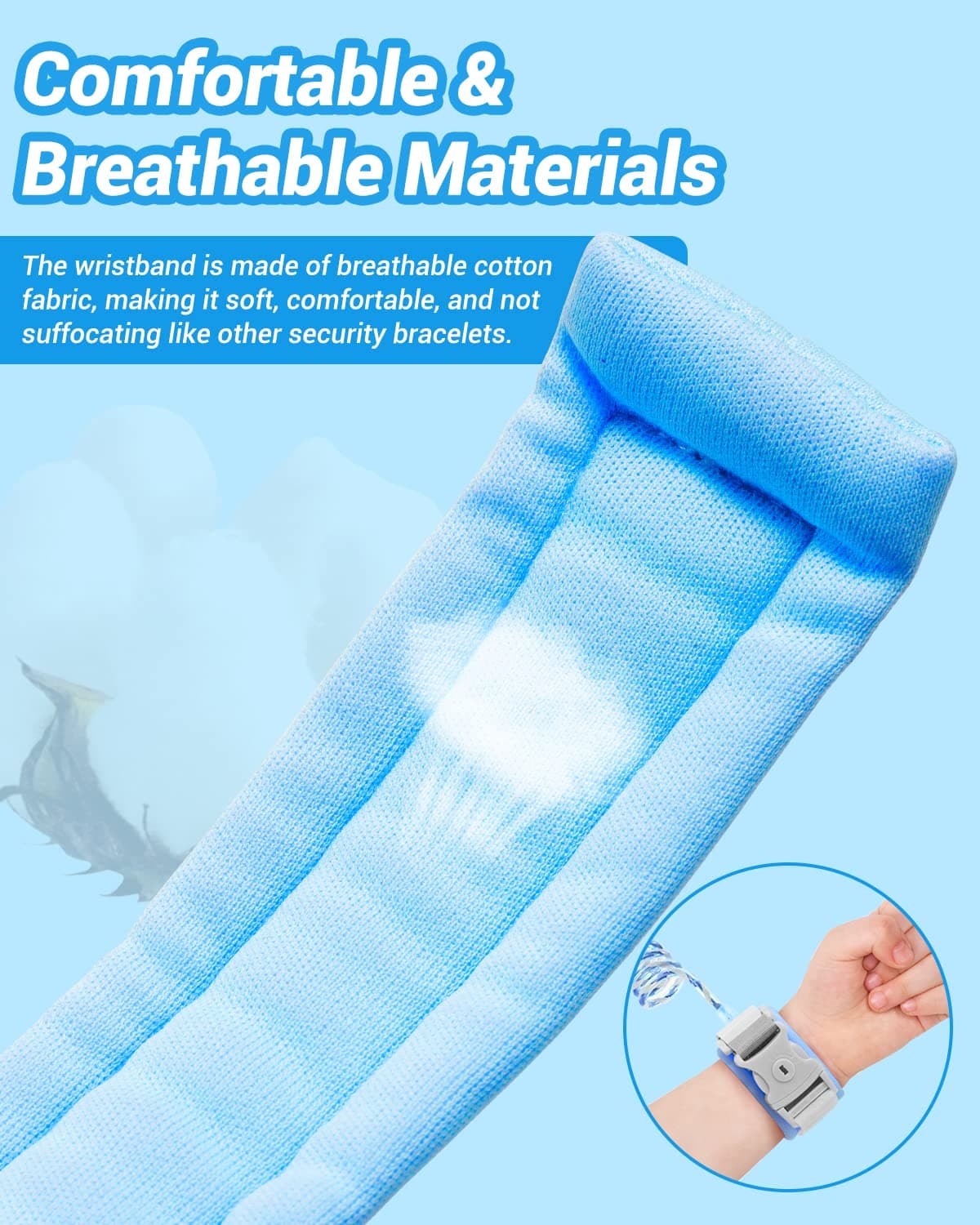 Dr.meter Kids Leash for Toddler, Reflective Anti Lost Wrist Link with Key & Lock, 8.2ft Safety Wristband Child Walking Harness for Supermarket Mall Airport Amusement Park Zoo Travel, Blue thumbnail 2
