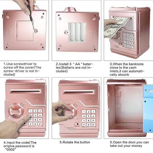 Suliper Electronic Piggy Bank Code Lock for Kids Baby Toy, Mini ATM Safe Coin Cash Banks Real Money Saving Box with Password, Auto Money Scroll for Children,Boys Girls Birthday Gift (Rose Gold) thumbnail 4