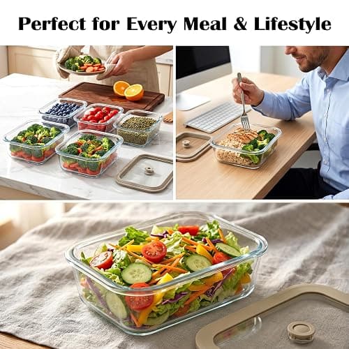 Encheng 5 Pack 35 oz Glass Meal Prep Containers, Plastic-Free Glass Food Storage Containers with Lids, 4.4 Cups Airtight Glass Lunch Containers for Leftovers, Microwave, Oven, Freezer and Dishwasher thumbnail 8