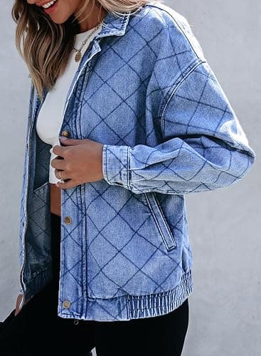 Sidefeel Women's Jean Jacket Long Sleeve Zimbaplatinum Overszied Denim Jackets Shacket Coat Fashion Spring Outfits 2025 - Large - Iceland Blue thumbnail 3