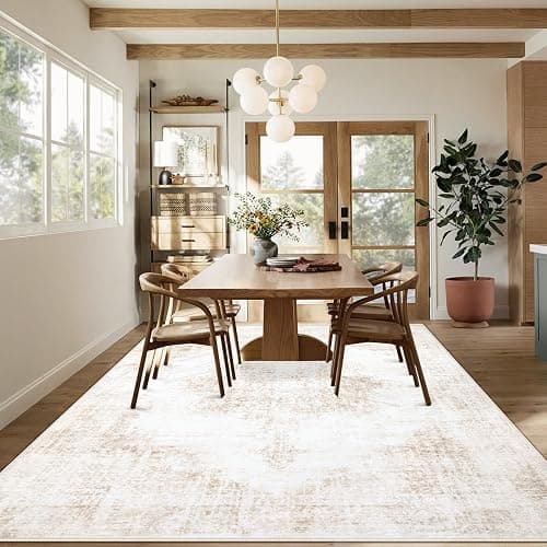 Area Rugs 8x10 Vintage Rug: Large Washable Living Room Rug Retro Medallion Distressed Rugs Soft Low Pile Non-Slip Indoor Floor Carpet for Bedroom Kitchen Nursery Dining Table Office (Beige, 8'x10') thumbnail 4