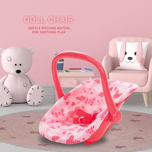 Dolls To Play Baby Doll Stroller Bed and Seat Nursery Playset, Accessories Furniture Set High Chair Diaper Bag Role Play Deluxe Set thumbnail 7