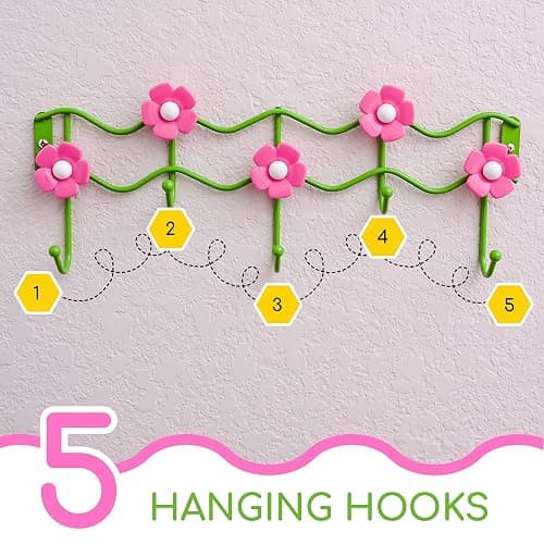 Galashield Kids Coat Rack Wall Mount Hooks for Kids Room Flower Design Hook for Boys and Girls Towel, Clothes, Hat, Backpack Hanger thumbnail 7