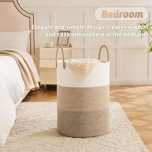 Artfeel Laundry Basket,Woven Cotton Rope Laundry Hamper,60L for Decorative Storage of Dirty Clothes,Toys and Blankets in Bathroom,Bedroom and Living Room thumbnail 4