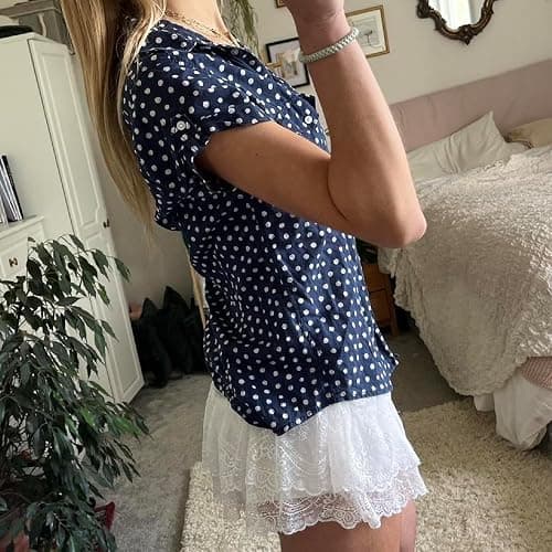 Women Y2k Short Sleeve Button Up Shirt V Neck Collared Plaid Preppy Tops Slim Fit Vintage Coquette Blouse thumbnail 4