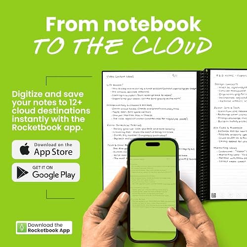 Rocketbook Core Reusable Smart Notebook, Letter Size 8.5x11, Teal | Lined Pages For School Work and Creative Projects, Includes Pen and Towel thumbnail 5