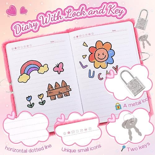 PrinBarBee Heart Diary with Lock, Secret Journal Gift for Girls Ages 8-10, Pen & Stickers thumbnail 4