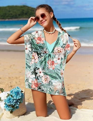 BAVADER Girls Swimsuit Cutout One-Piece Bathing Suit V-Neck Swimsuits for Teens Cute Swimwear with Drawstring Cover Up 9-18y thumbnail 3