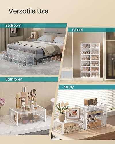 SONGMICS Stackable Shoe Boxes, Foldable Shoe Storage Organizers, Ventilated, for Max. Men's Shoes US Size 9 or Women's Shoes US Size 11, Sneakers, Set of 12, Transparent and White ULSP106W12V2 thumbnail 6