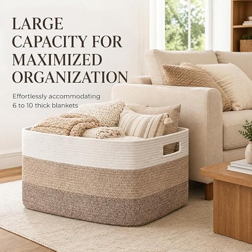 OIAHOMY Blanket Basket Laundry Basket Dog Toy Basket 75L Gradient Brown | Large Storage Basket,Baby Basket,Toy Storage,Woven Rope Basket for Blankets,Blanket Storage for Living Room thumbnail 5