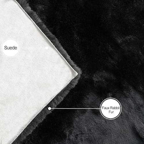ORINOVA Black Rabbit Shaggy Fur Rug for Bedroom Washable Furry Circle Area Rugs for Living Room Kids Small Round Rug 3ft Nursery Rug thumbnail 7