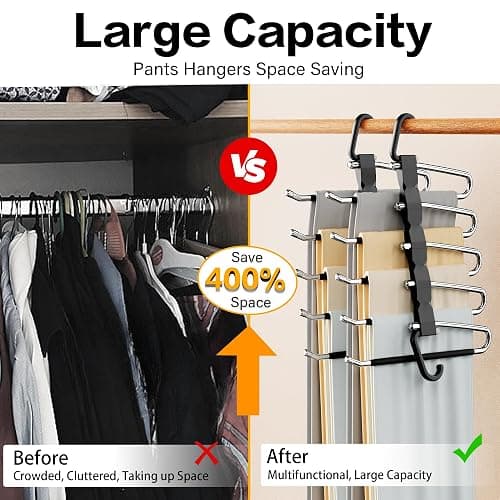 Pants Hangers Space Saving - 2 Pack Closet Organizer and Storage Jean Hangers, Stainless Steel Anti-Slip Clothes Hanger Scarf Holder for Pants Jeans Leggings Trousers Pant Rack, Black thumbnail 3
