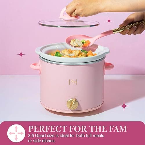 Paris Hilton 3.5-Quart Manual Slow Cooker, Features Three Settings (Low, High, Warm), Naturally Nonstick and Dishwasher Safe Stoneware Insert, Family Sized Capacity, Pink thumbnail 4