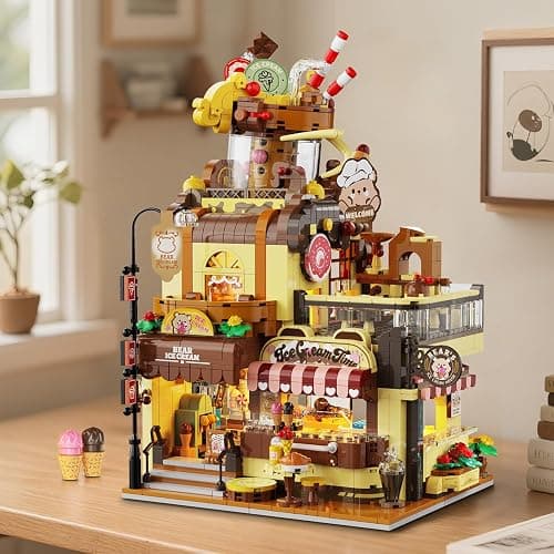 INSOON City Ice Cream House Building Set with Lights, 1377 PCS Dessert Shop Building Block Toy with Chocolate Sundae Cone, Sweet Workshop Construction Model for Adults Teens Kids Boys Girls Ages 12+ thumbnail 2