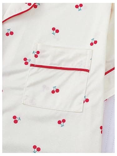 BEAUDRM Women's Two Piece Pajama Sets Allover Print Short Sleeve Sleepwear Button Down Shirt and Bow Shorts Pj Set Loungewear thumbnail 5